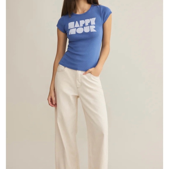 Z Supply Trendy Graphic Blue Tee: Happy Hour Size Large - Picture 3 of 5